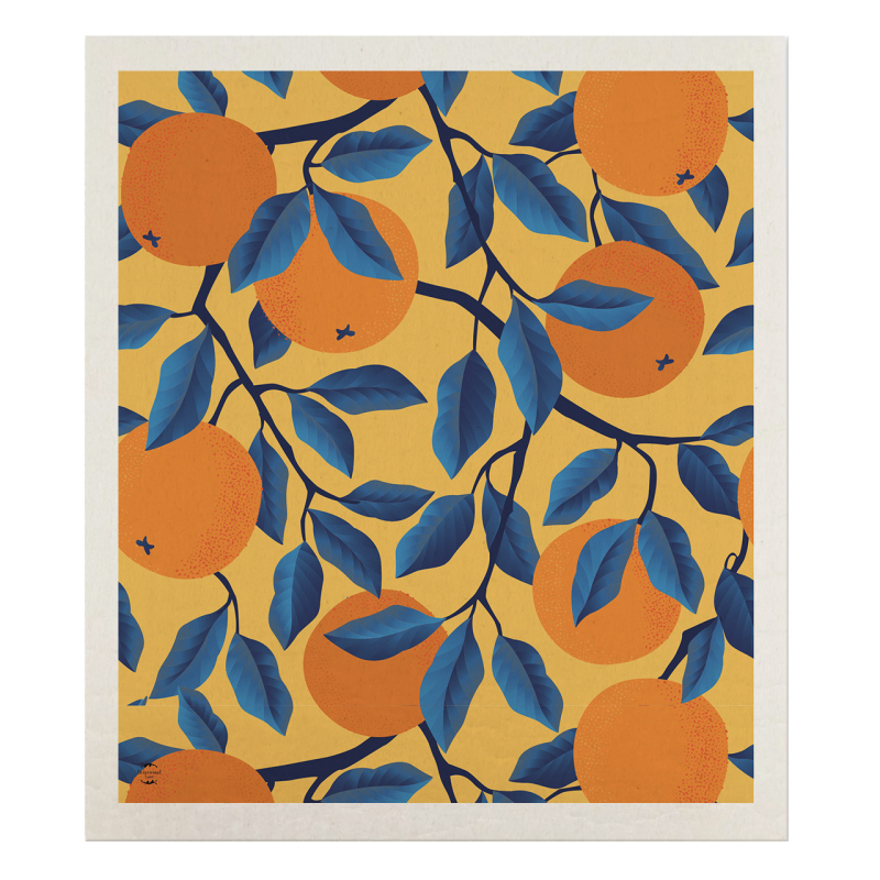 Briarwood Lane Swedish Dish Cloth-Blue Leaves and Oranges
