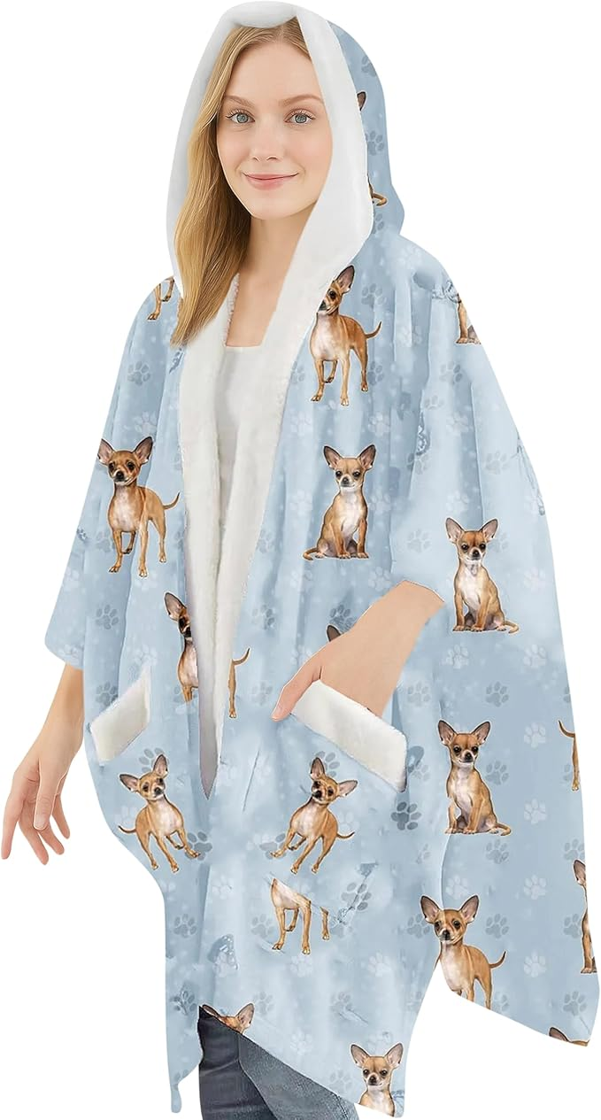 E&S Snuggs Wrap Soft Fleece Wearable Blanket Hoodie-Chihuahua Tan