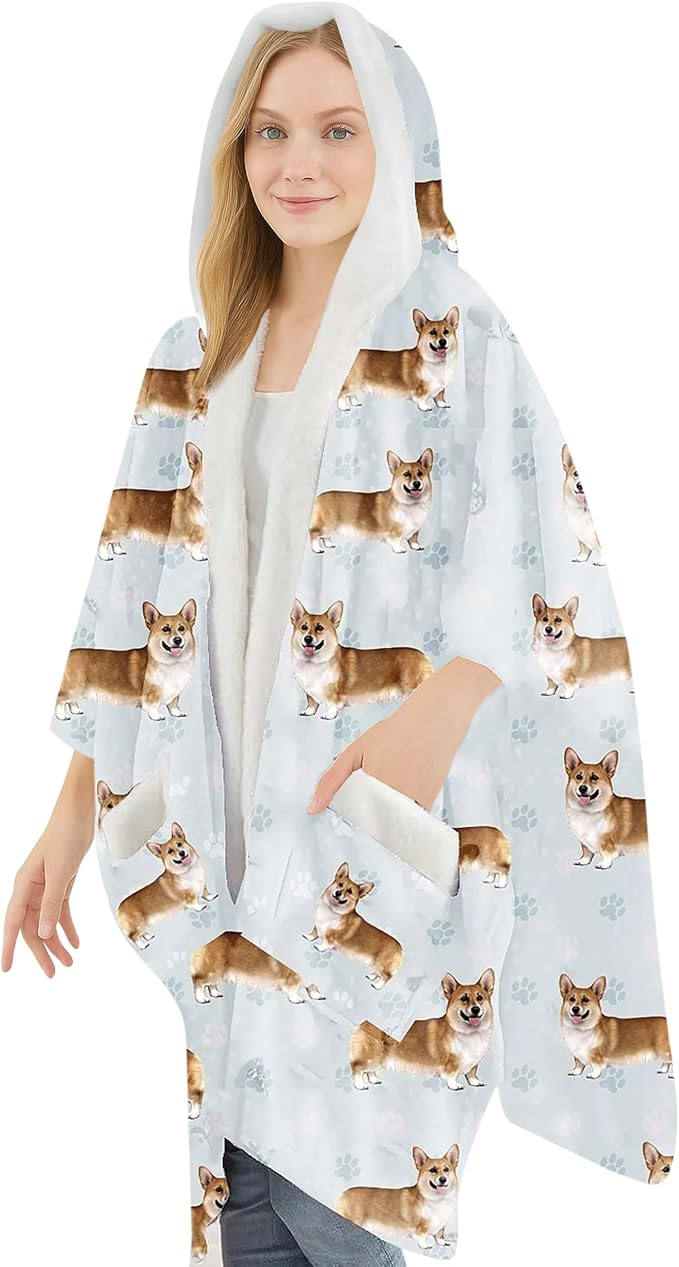 E&S Snuggs Wrap Soft Fleece Wearable Blanket Hoodie-Welsh Corgi