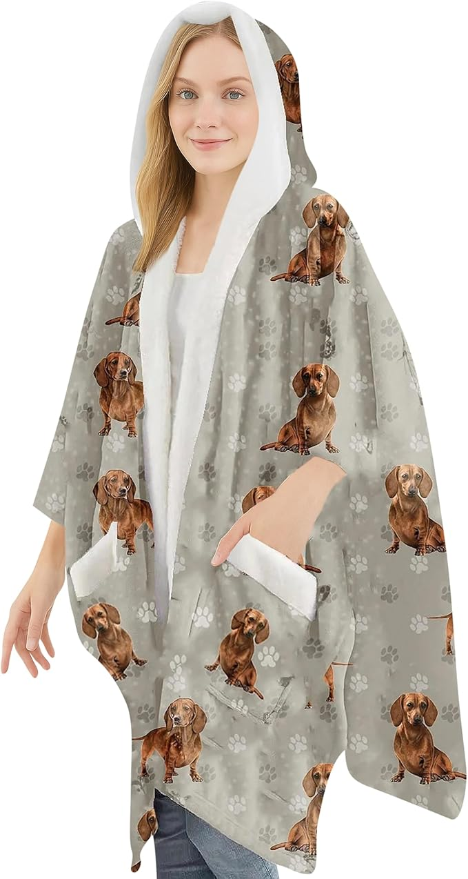 E&S Snuggs Wrap Soft Fleece Wearable Blanket Hoodie-Dachshund Red