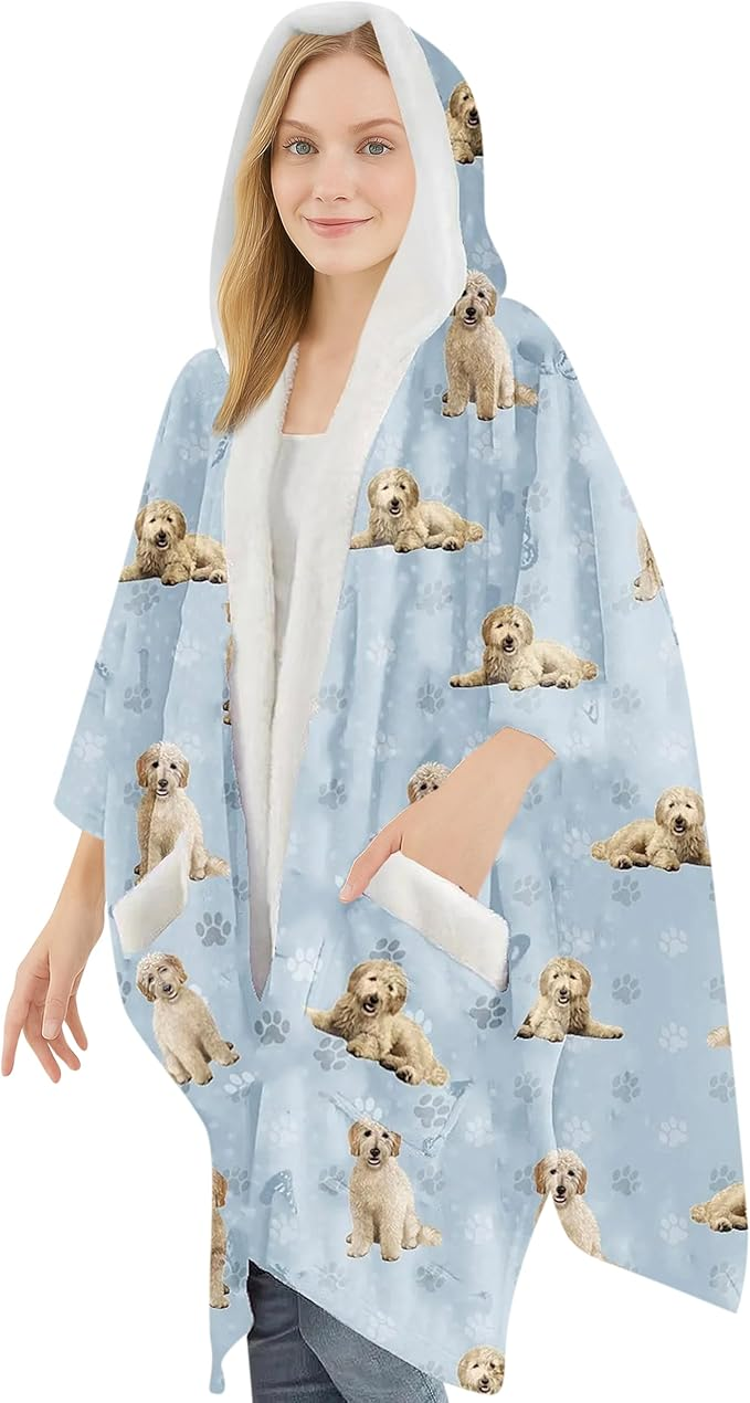 E&S Snuggs Wrap Soft Fleece Wearable Blanket Hoodie-Goldendoodle