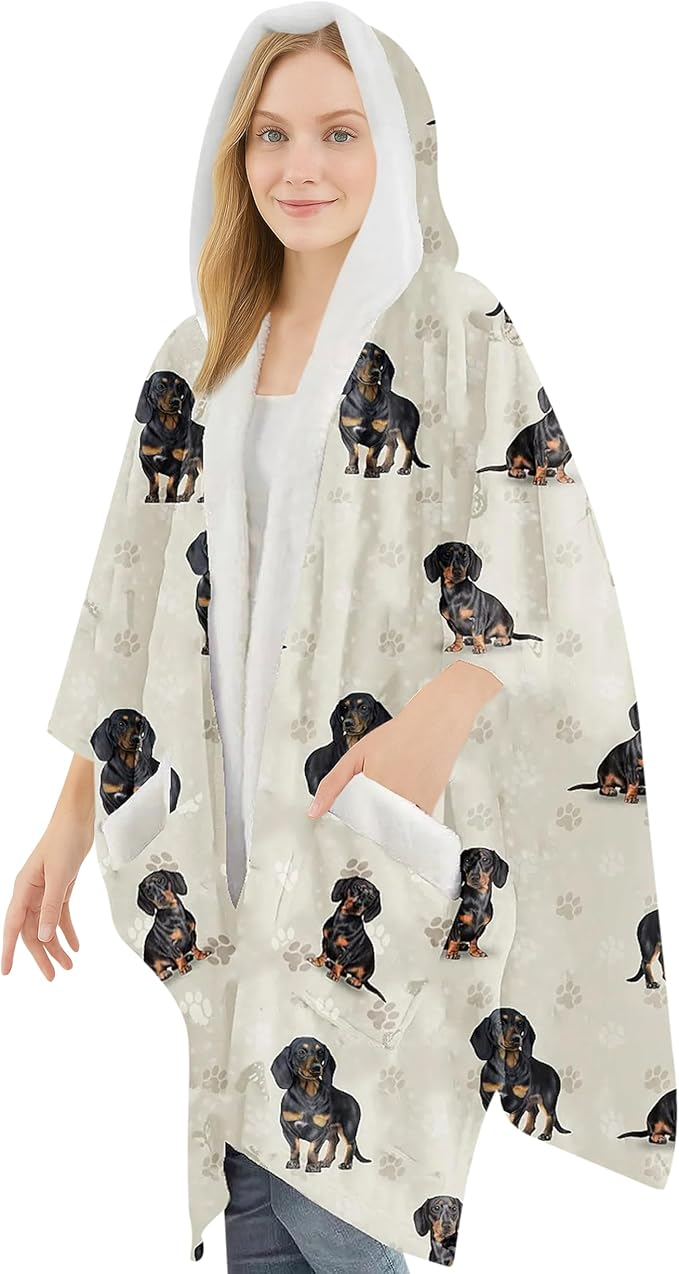 E&S Snuggs Wrap Soft Fleece Wearable Blanket Hoodie-Dachshund Black