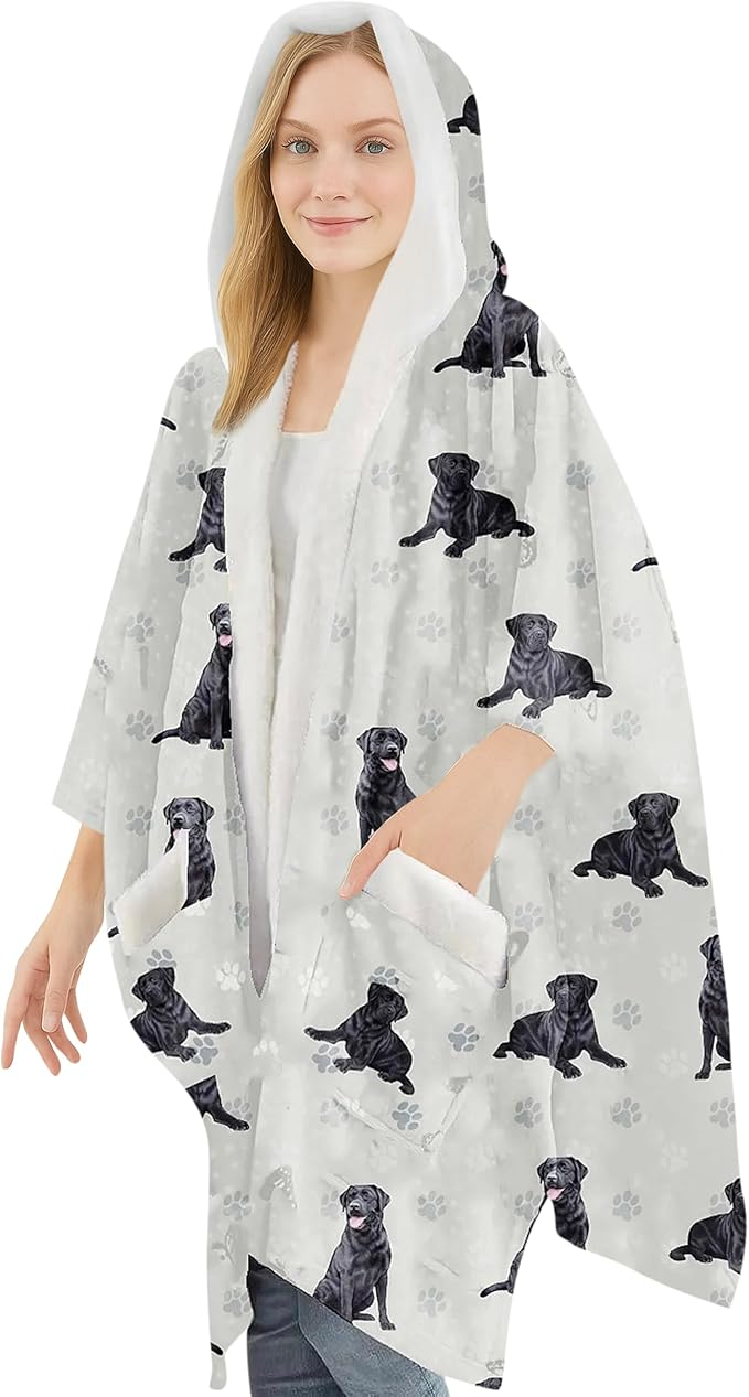 E&S Snuggs Wrap Soft Fleece Wearable Blanket Hoodie-Labrador Black