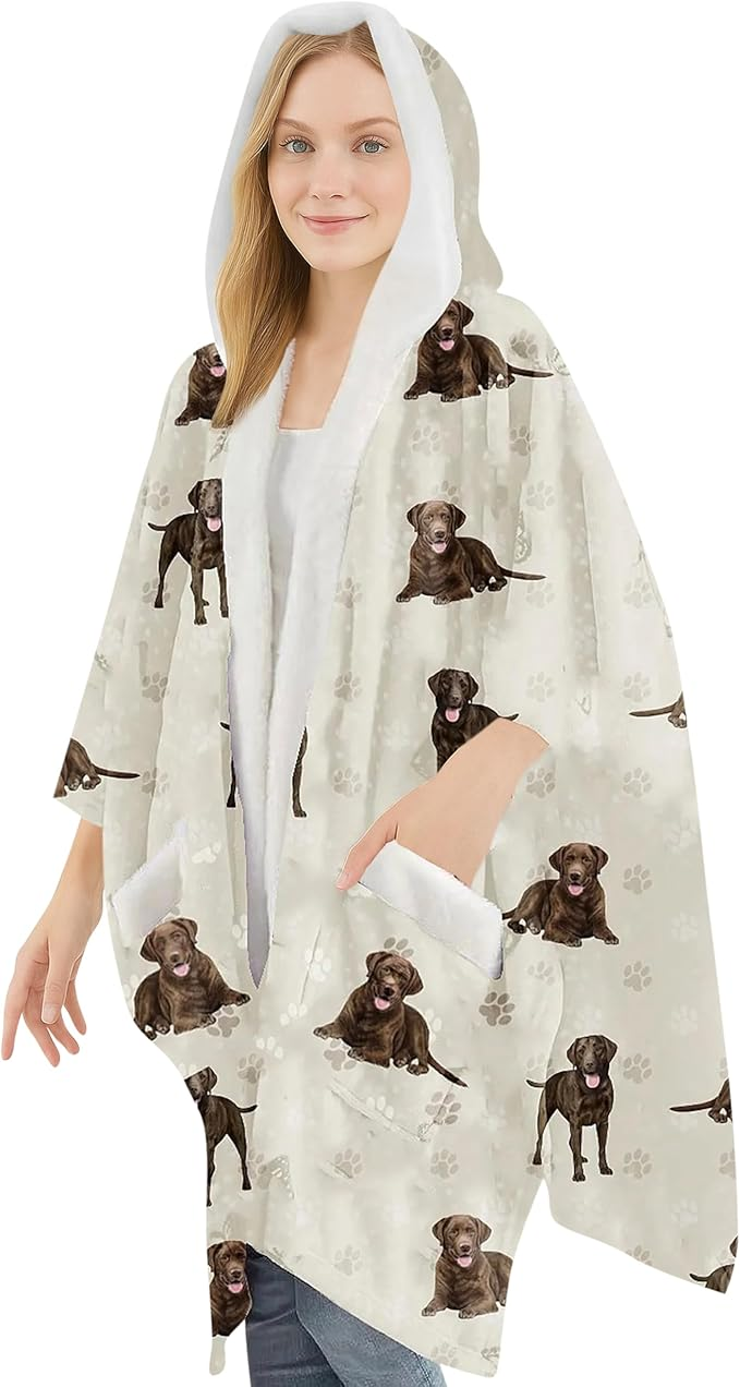 E&S Snuggs Wrap Soft Fleece Wearable Blanket Hoodie-Labrador Chocolate