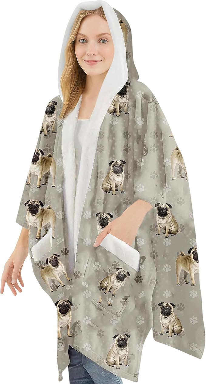 E&S Snuggs Wrap Soft Fleece Wearable Blanket Hoodie-Pug