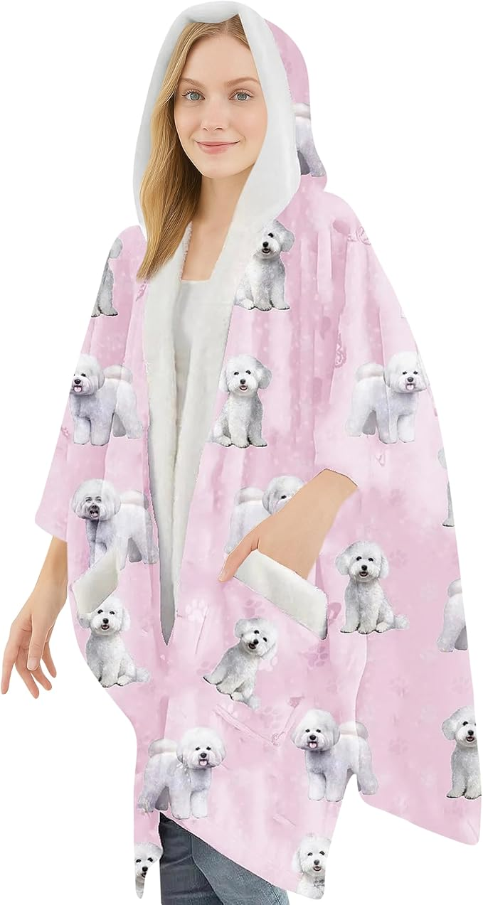 E&S Snuggs Wrap Soft Fleece Wearable Blanket Hoodie-Bichon Frise