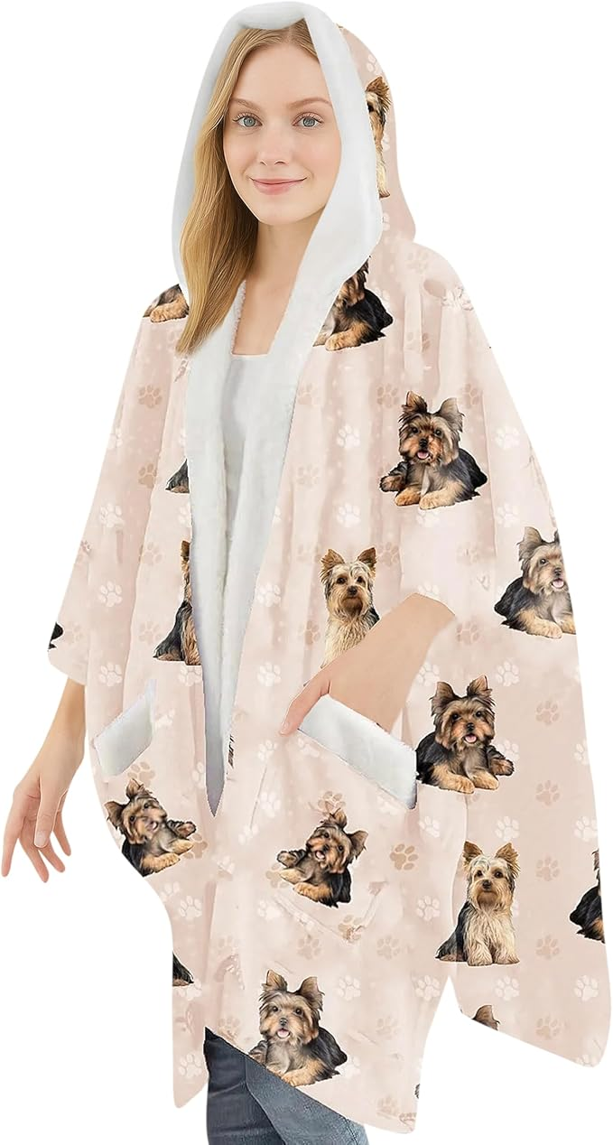 E&S Snuggs Wrap Soft Fleece Wearable Blanket Hoodie-Yorkie