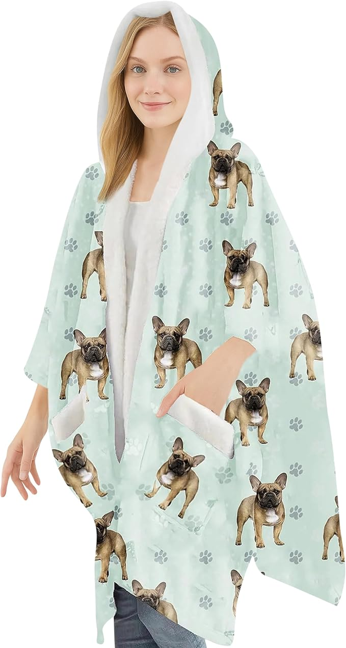 E&S Snuggs Wrap Soft Fleece Wearable Blanket Hoodie-French Bulldog