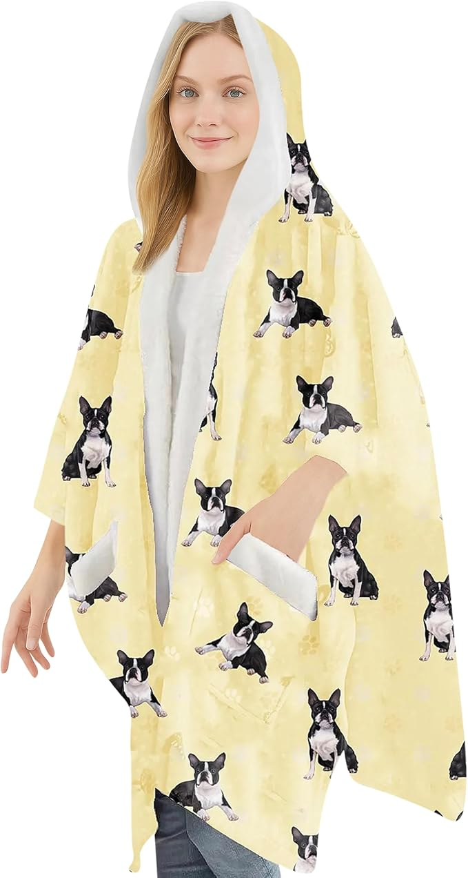 E&S Snuggs Wrap Soft Fleece Wearable Blanket Hoodie-Boston Terrier