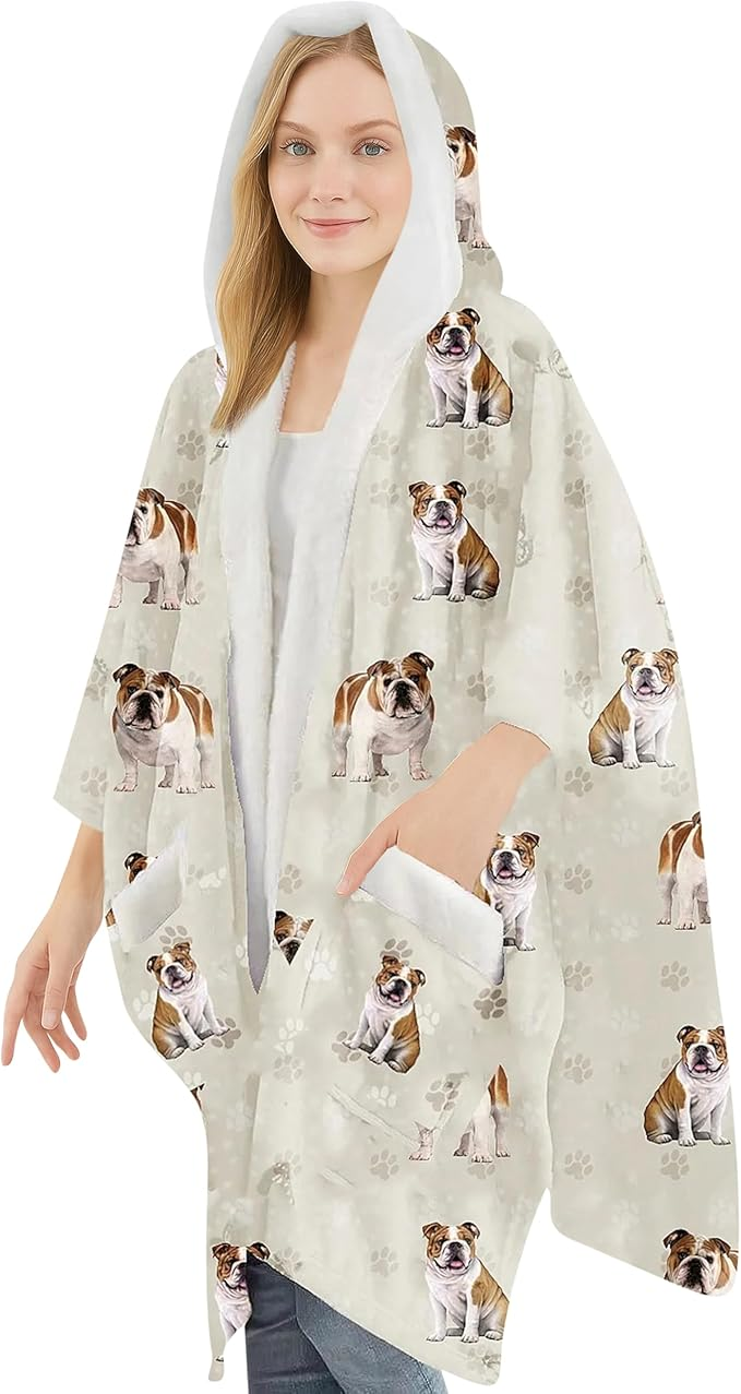 E&S Snuggs Wrap Soft Fleece Wearable Blanket Hoodie-Bulldog