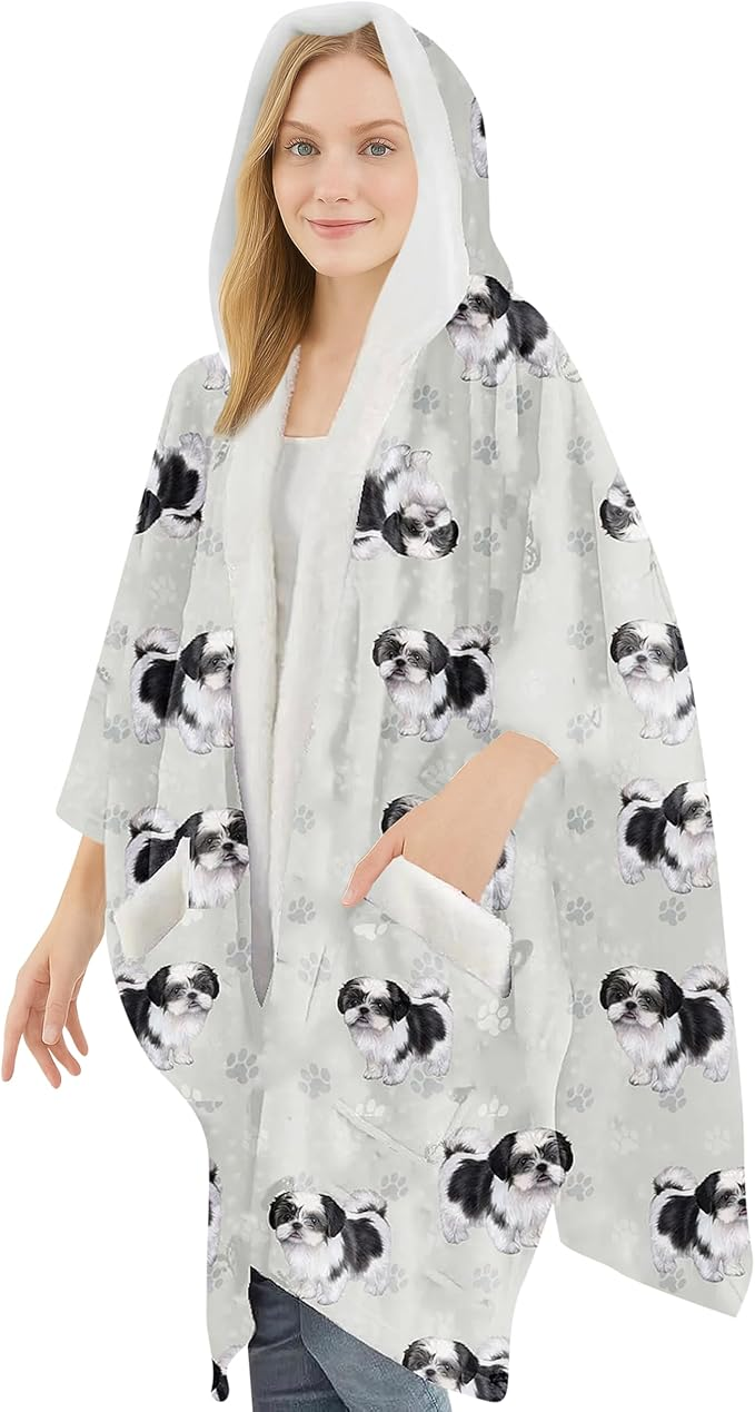 E&S Snuggs Wrap Soft Fleece Wearable Blanket Hoodie-Shih Tzu