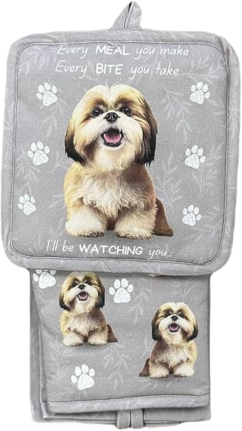 E&S Oven Mitt Set I'll Be Watching You-Shih Tzu Tan