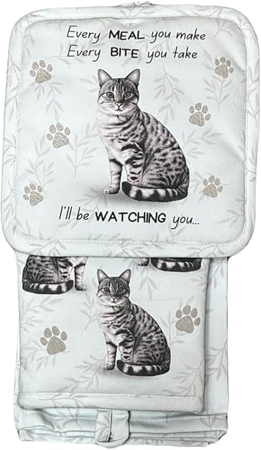 E&S Oven Mitt Set I'll Be Watching You-Tabby Silver