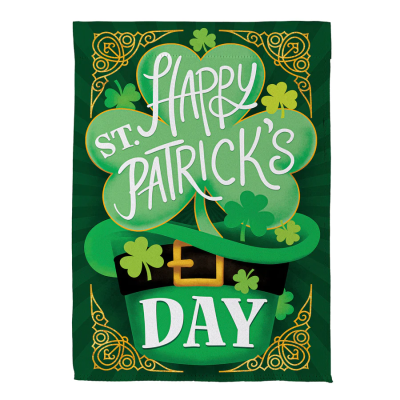 Evergreen Happy St. Patrick's Day Suede Garden Flag