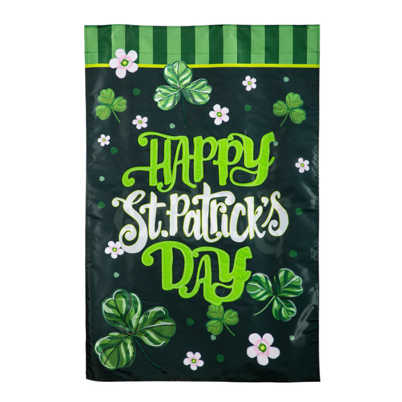 Evergreen Happy St. Patrick's Day Shamrocks Applique House Flag