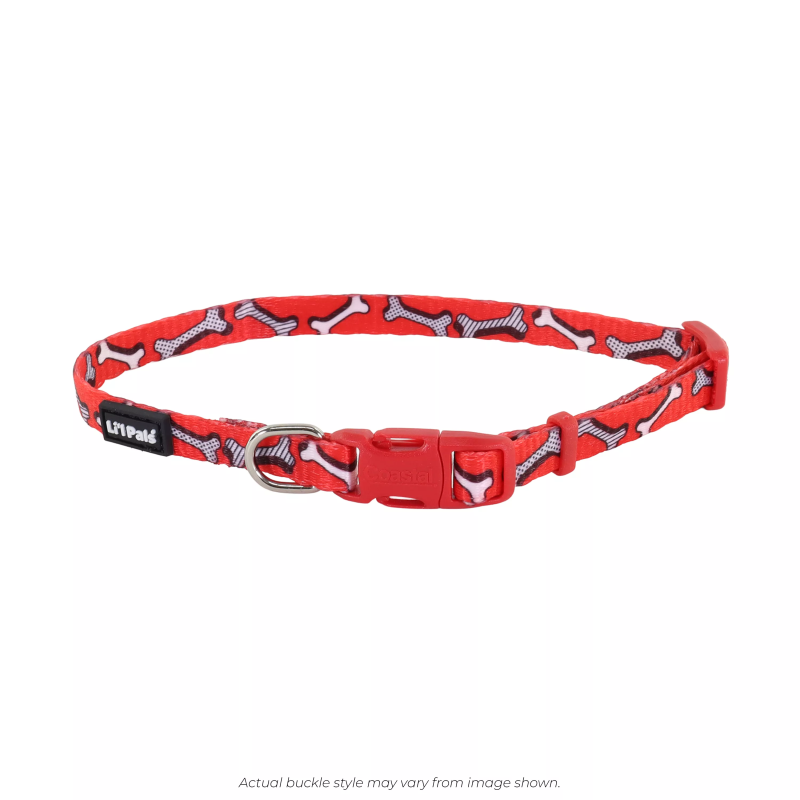 Coastal Pet Products Li'l Pals Adjustable Patterned Dog Collar-Red and White Bones