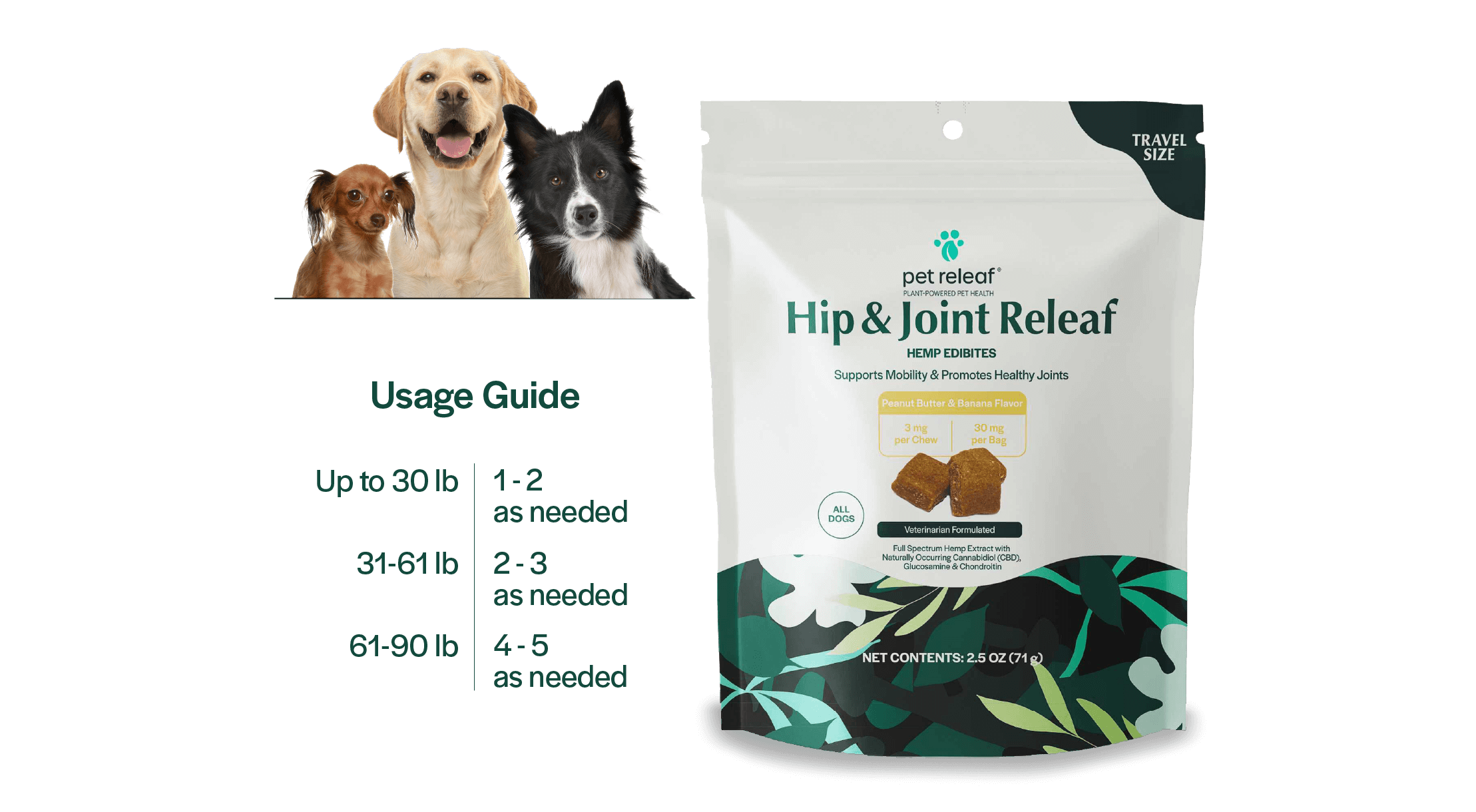 Pet Releaf - Hemp Extract Edibites - Hip & Joint Releaf Peanut Butter & Banana Travel Size