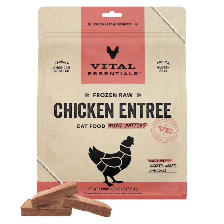 Vital Essentials-Frozen Raw Mini Patties Grain-Free Chicken Entree Cat Food