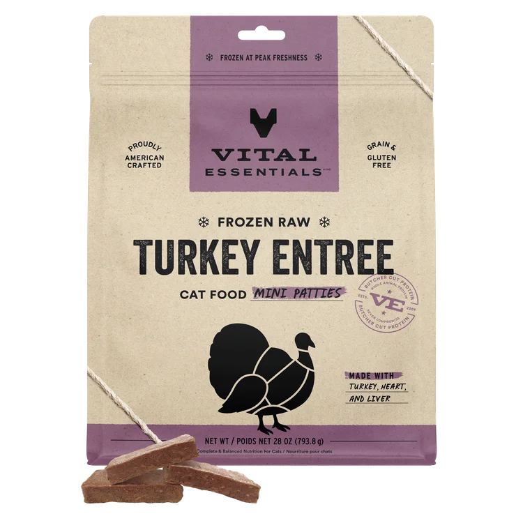 Vital Essentials-Frozen Raw Mini Patties Grain-Free Turkey Entree Cat Food