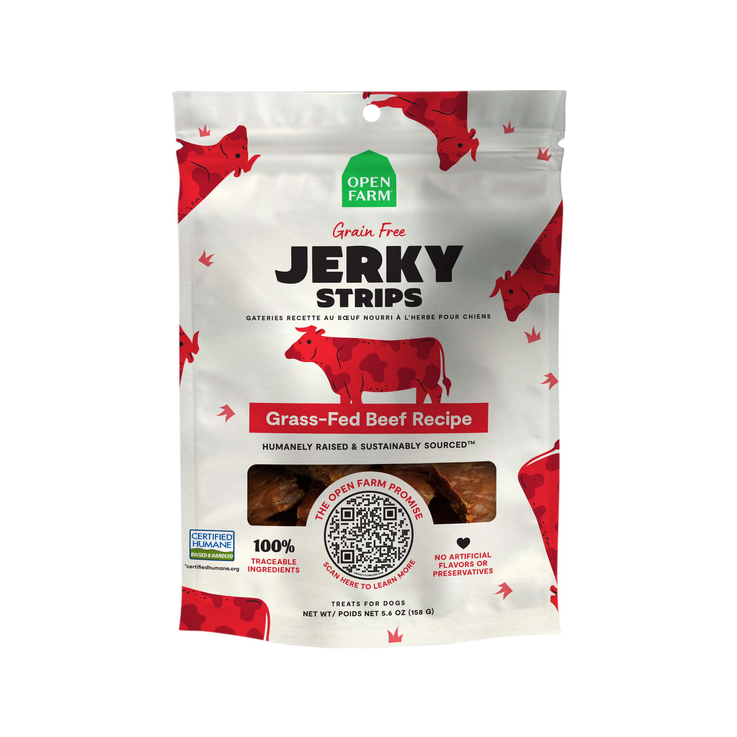 Open Farm-Grain Free Jerky Strips Grass-Fed Beef Dog Treats