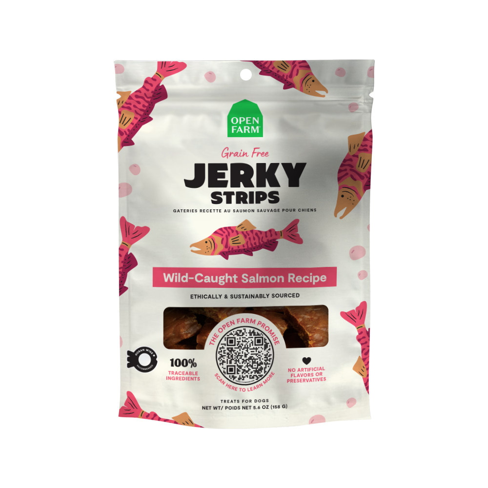 Open Farm-Grain Free Jerky Strips Wild-Caught Salmon Dog Treats