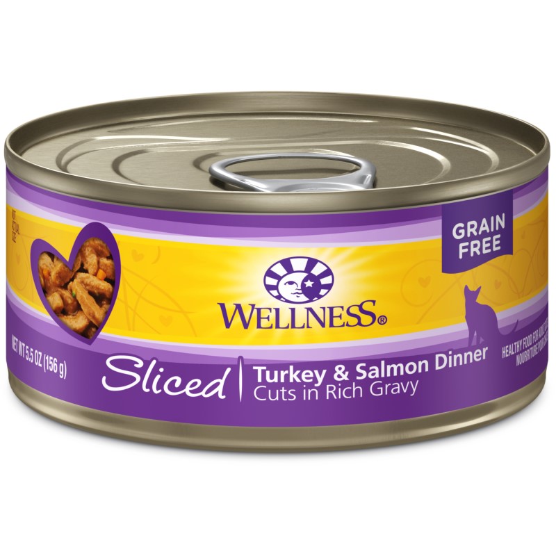 Wellness-Grain Free Natural Sliced Turkey and Salmon Dinner Wet Canned Cat Food