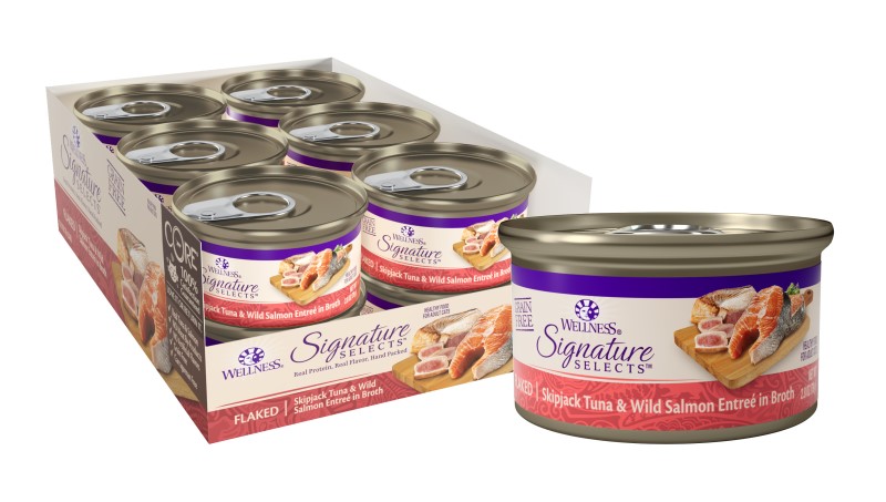 Wellness-Signature Selects Grain Free Natural Skipjack Tuna with Wild Salmon Entree in Broth Wet Canned Cat Food