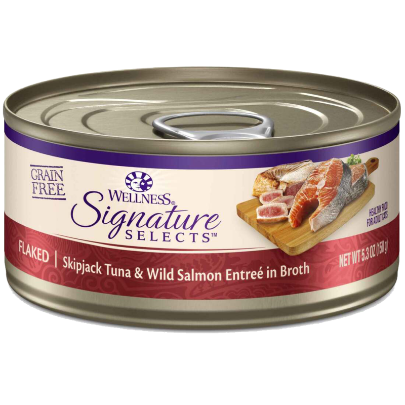 Wellness-Signature Selects Grain Free Natural Skipjack Tuna with Wild Salmon Entree in Broth Wet Canned Cat Food
