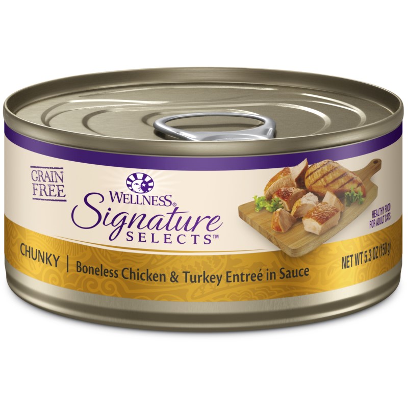 Wellness-Signature Selects Grain Free Natural Chunky White Meat Chicken and Turkey Entree in Sauce Wet Canned Cat Food
