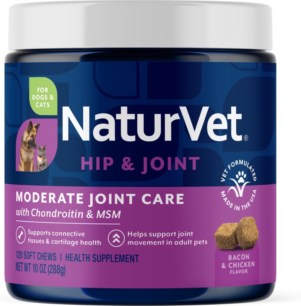 NaturVet-Glucosamine DS Plus MSM Level 2 Moderate Care Soft Chews for Dogs