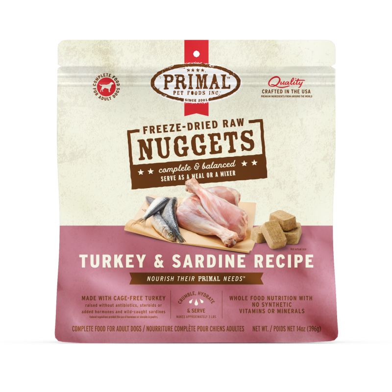 Primal-Freeze Dried Nuggets Grain Free Turkey and Sardine Formula Dog Food