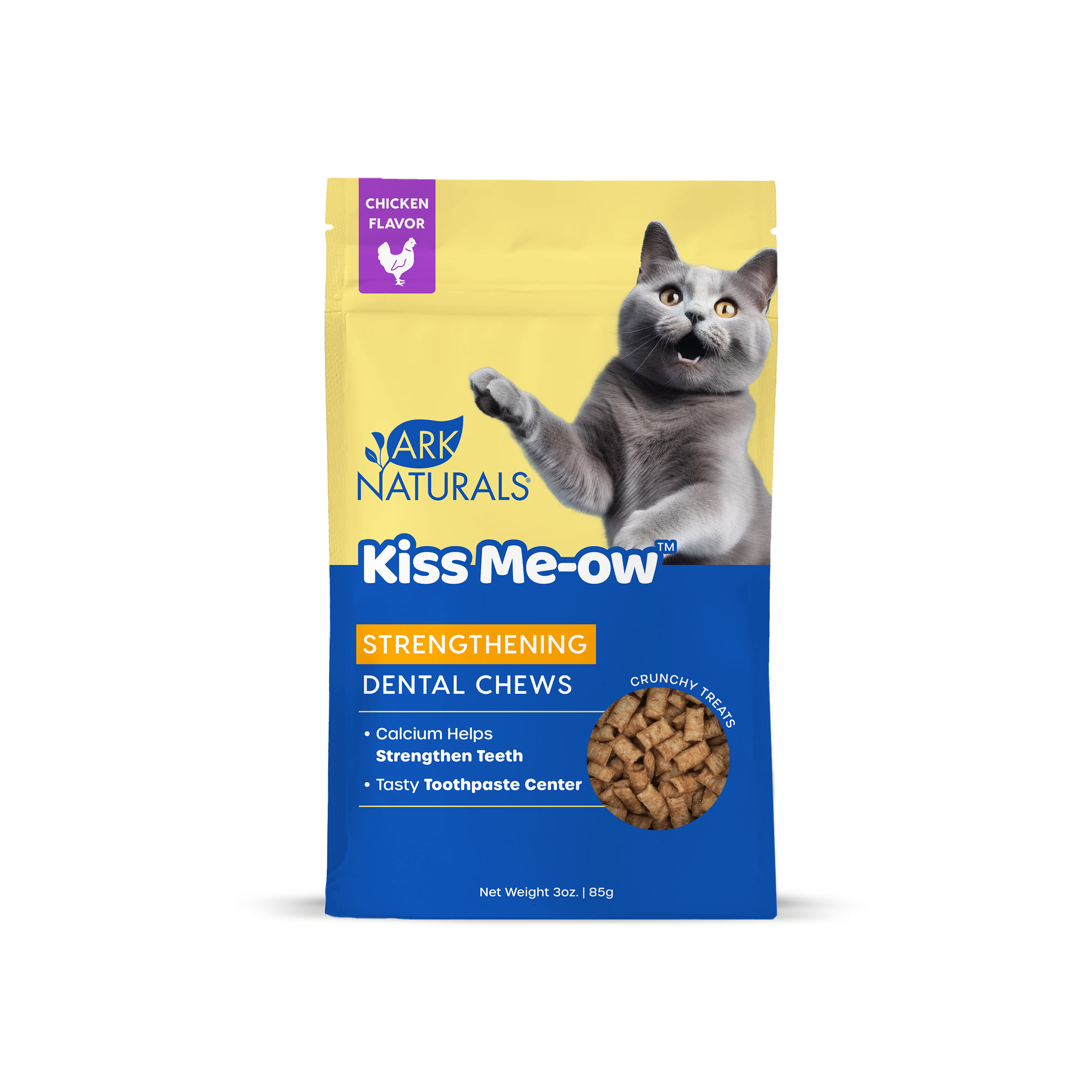 Ark Naturals-Kiss Me-Ow Strengthening Chicken Dental Chews Crunchy Cat Treats