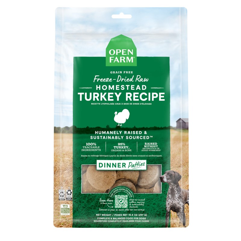 Open Farm-Grain Free Homestead Turkey Recipe Freeze Dried Raw Dog Food Patties