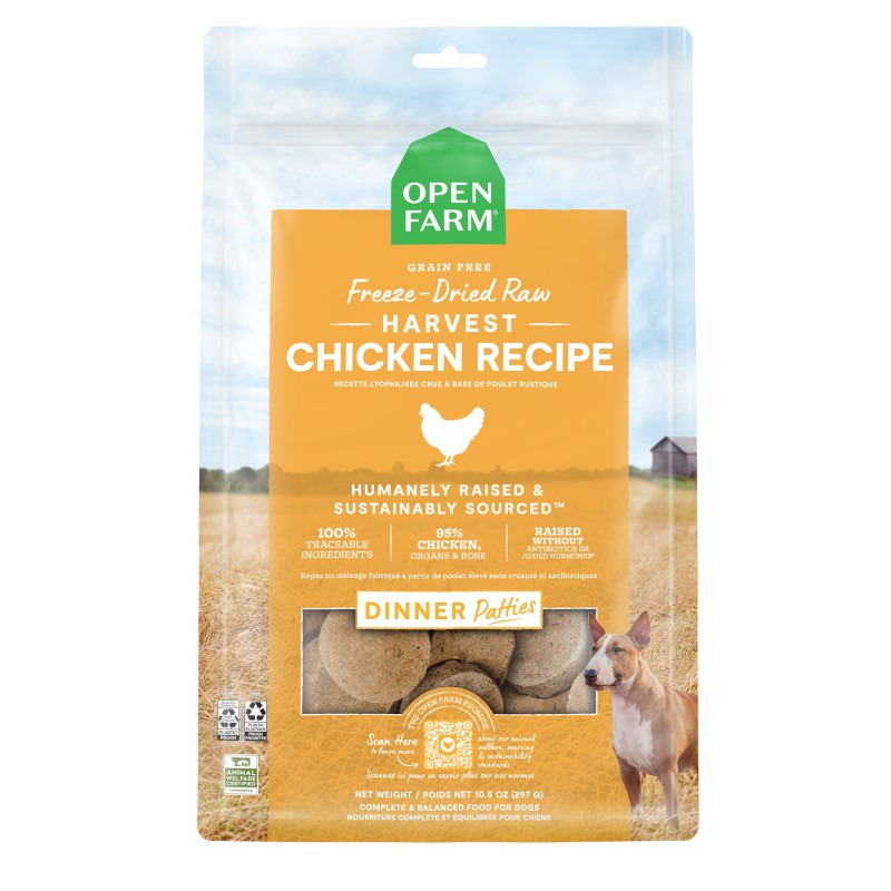 Open Farm-Grain Free Harvest Chicken Recipe Freeze Dried Raw Dog Food Patties