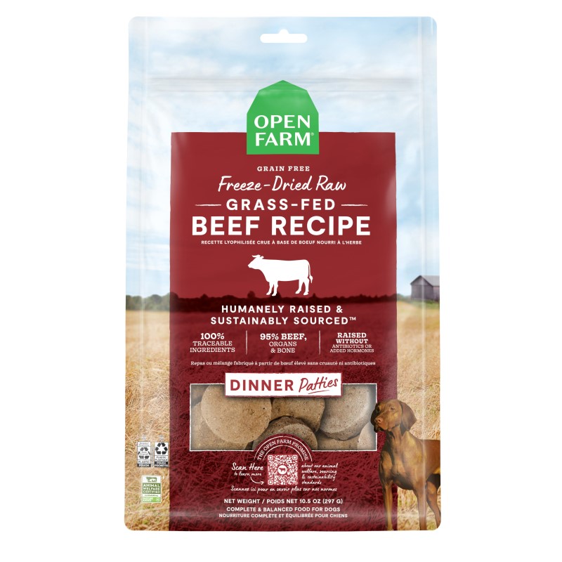 Open Farm-Grain Free Grass Fed Beef Recipe Freeze Dried Raw Dog Food Patties