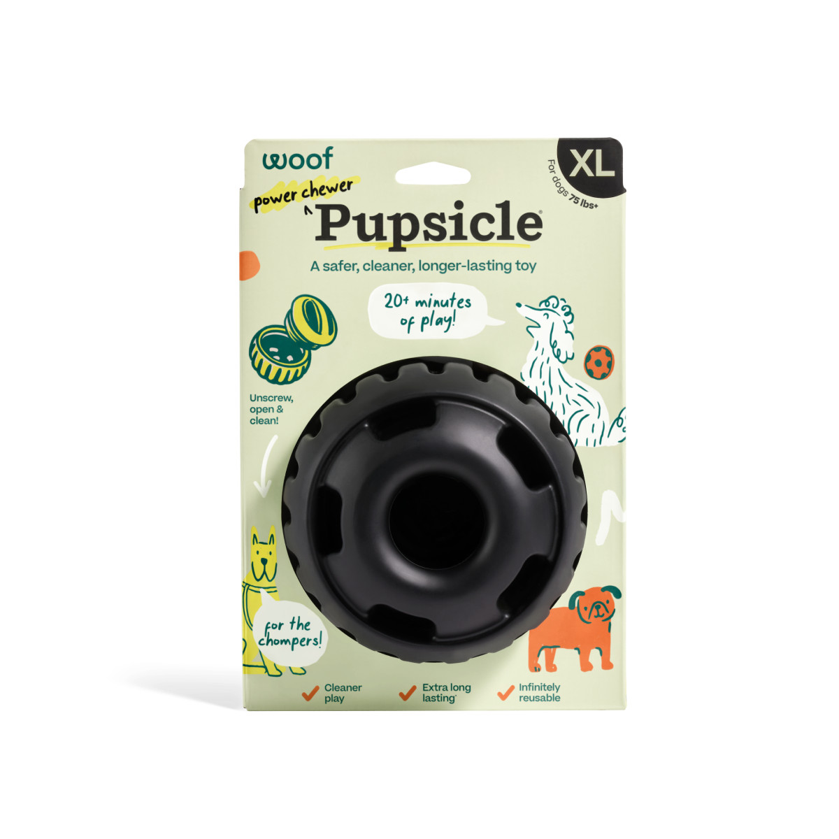 Woof-Pupsicle Power Chewer in Black Dog Toy