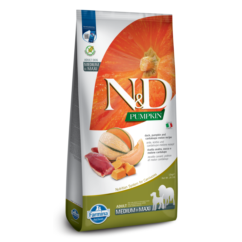 Farmina Pet Foods-N&D Pumpkin Grain Free Duck, Pumpkin & Cantaloupe Medium & Maxi Adult Dry Dog Food