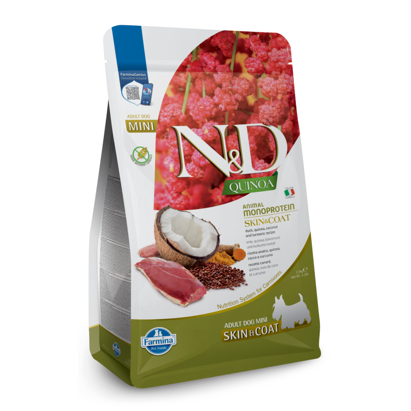 Farmina Pet Foods-Mini Adult Skin & Coat Duck, Quinoa, Coconut & Turmeric Formula Dry Dog Food