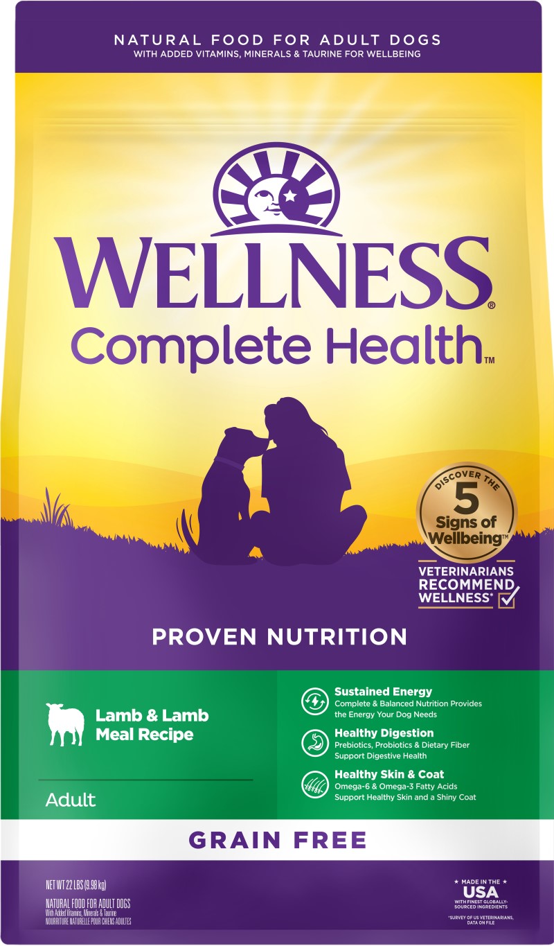 Wellness-Grain-Free Complete Health Adult Lamb & Lamb Meal Recipe Dry Dog Food