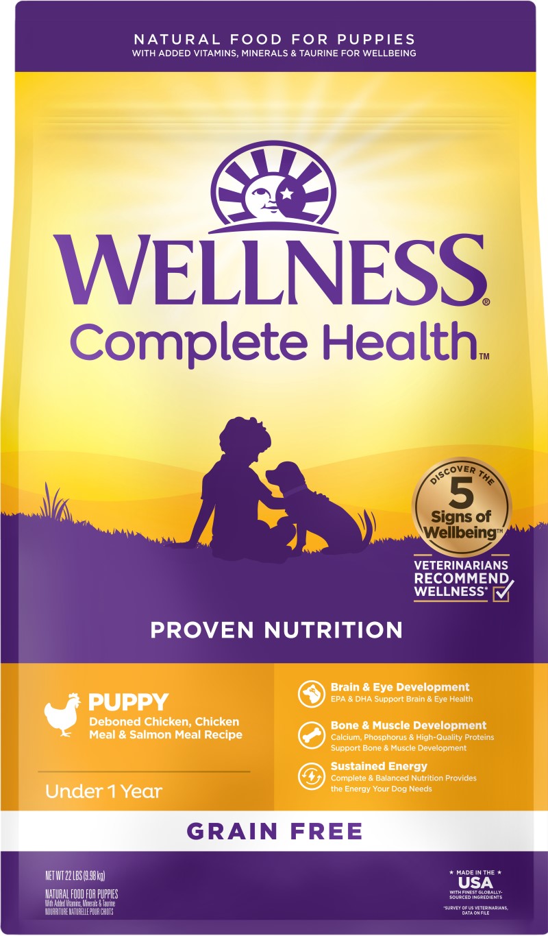 Wellness-Complete Health Grain Free Puppy Deboned Chicken, Chicken Meal and Salmon Meal Recipe Dry Dog Food