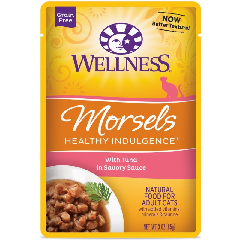 Wellness-Healthy Indulgence Natural Grain Free Morsels with Tuna in Savory Sauce Cat Food Pouch
