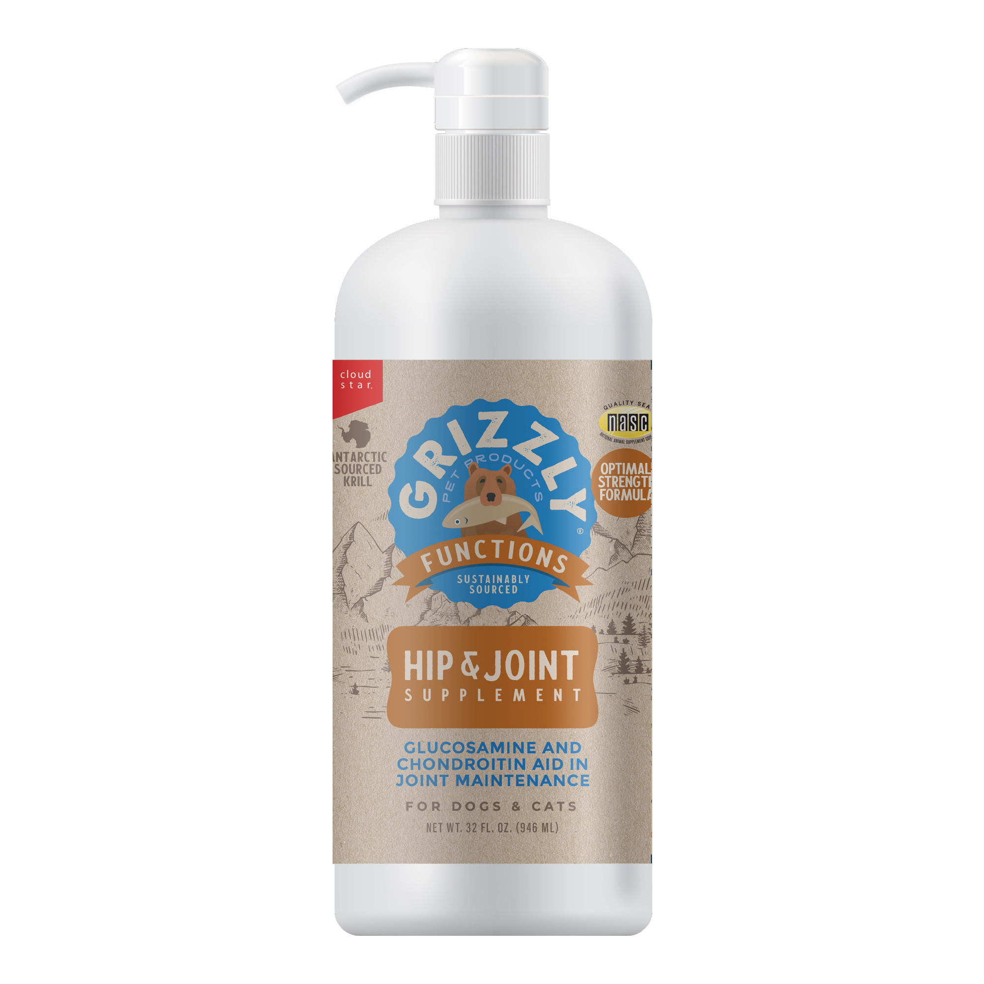 Grizzly Pet Products-Hip & Joint Liquid Supplement for Dogs & Cats