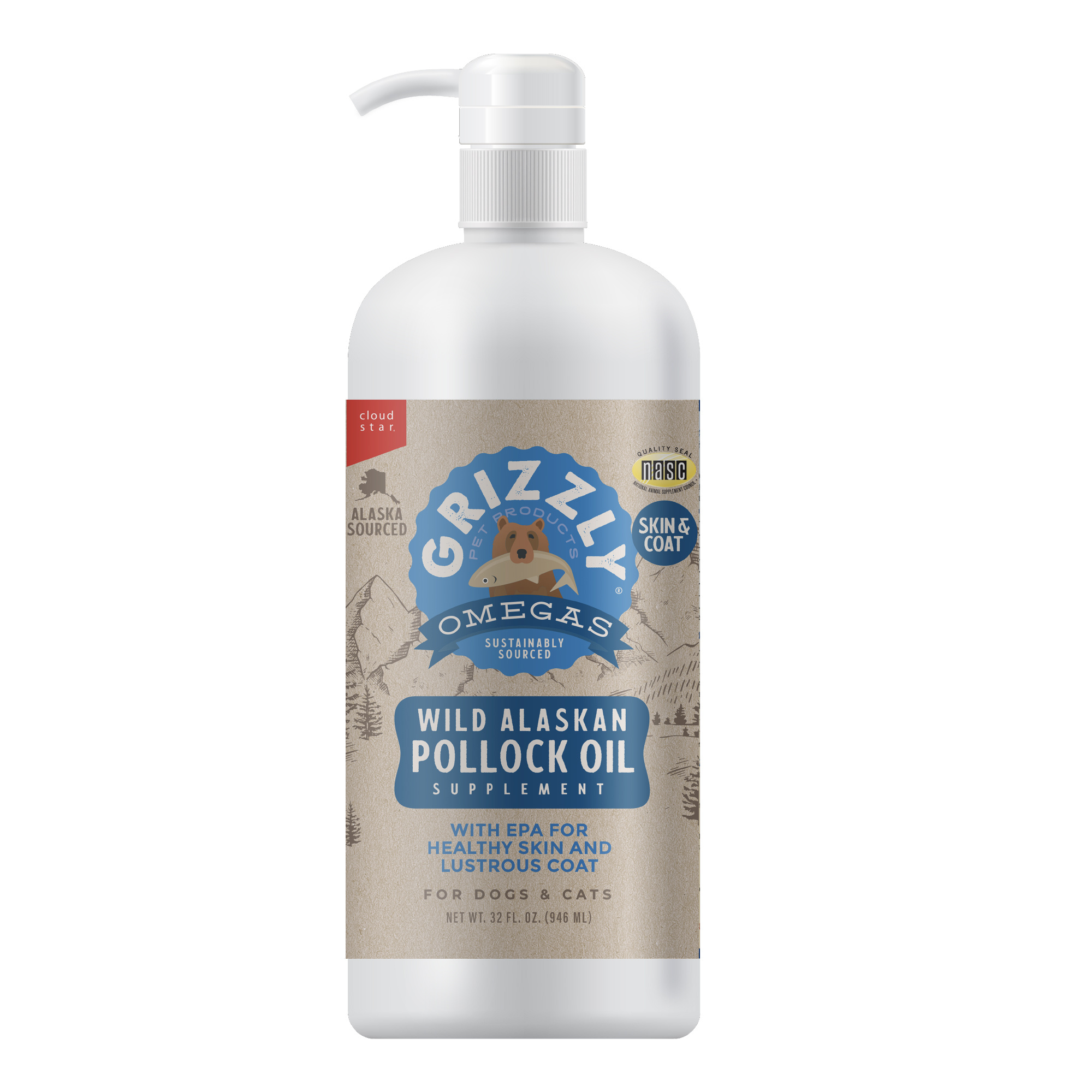 Grizzly Pet Products-Wild Alaskan Pollock Oil for Dogs & Cats