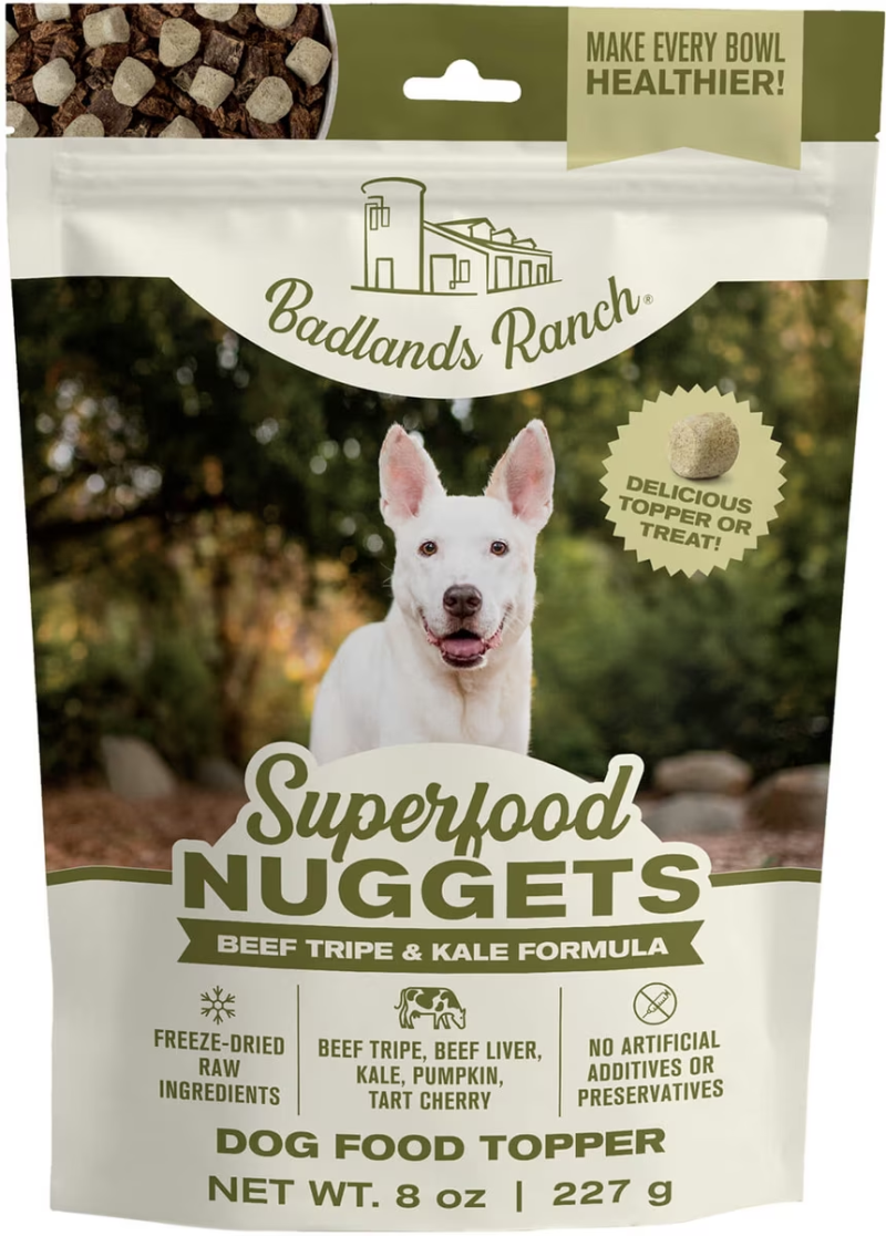 Badlands Ranch-Freeze Dried Superfood Beef Tripe and Kale Nuggets for Dogs