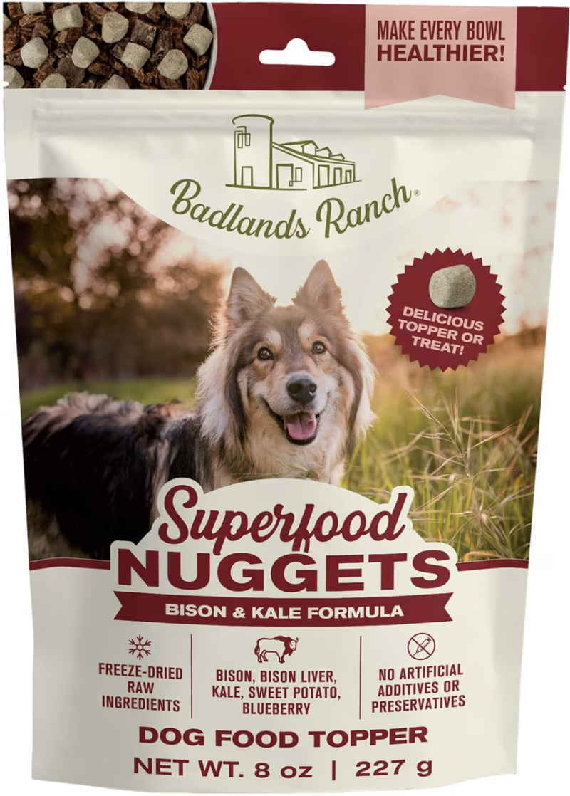 Badlands Ranch-Freeze Dried Superfood Bison and Kale Nuggets for Dogs