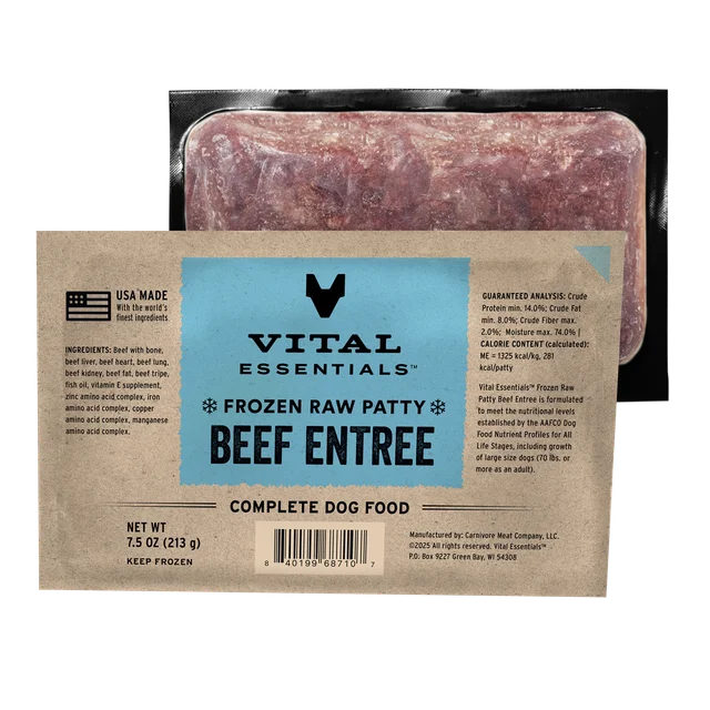 Vital Essentials-Frozen Raw Patties Grain-Free Beef Entree Dog Food