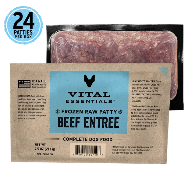 Vital Essentials-Frozen Raw Patties Grain-Free Beef Entree Dog Food