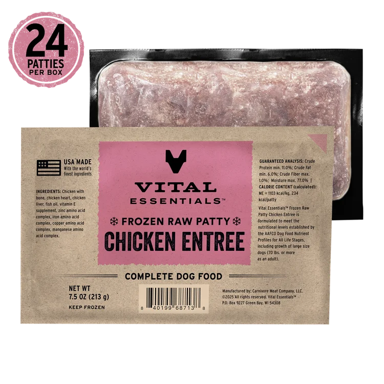 Vital Essentials-Frozen Raw Patties Grain-Free Chicken Entree Dog Food