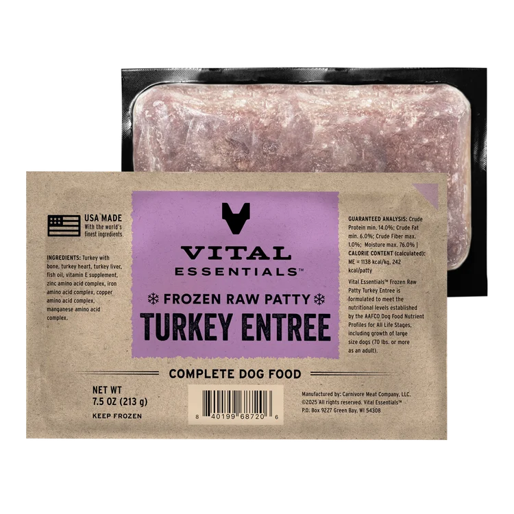 Vital Essentials-Frozen Raw Patties Grain-Free Turkey Entree Dog Food