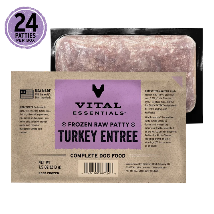 Vital Essentials-Frozen Raw Patties Grain-Free Turkey Entree Dog Food